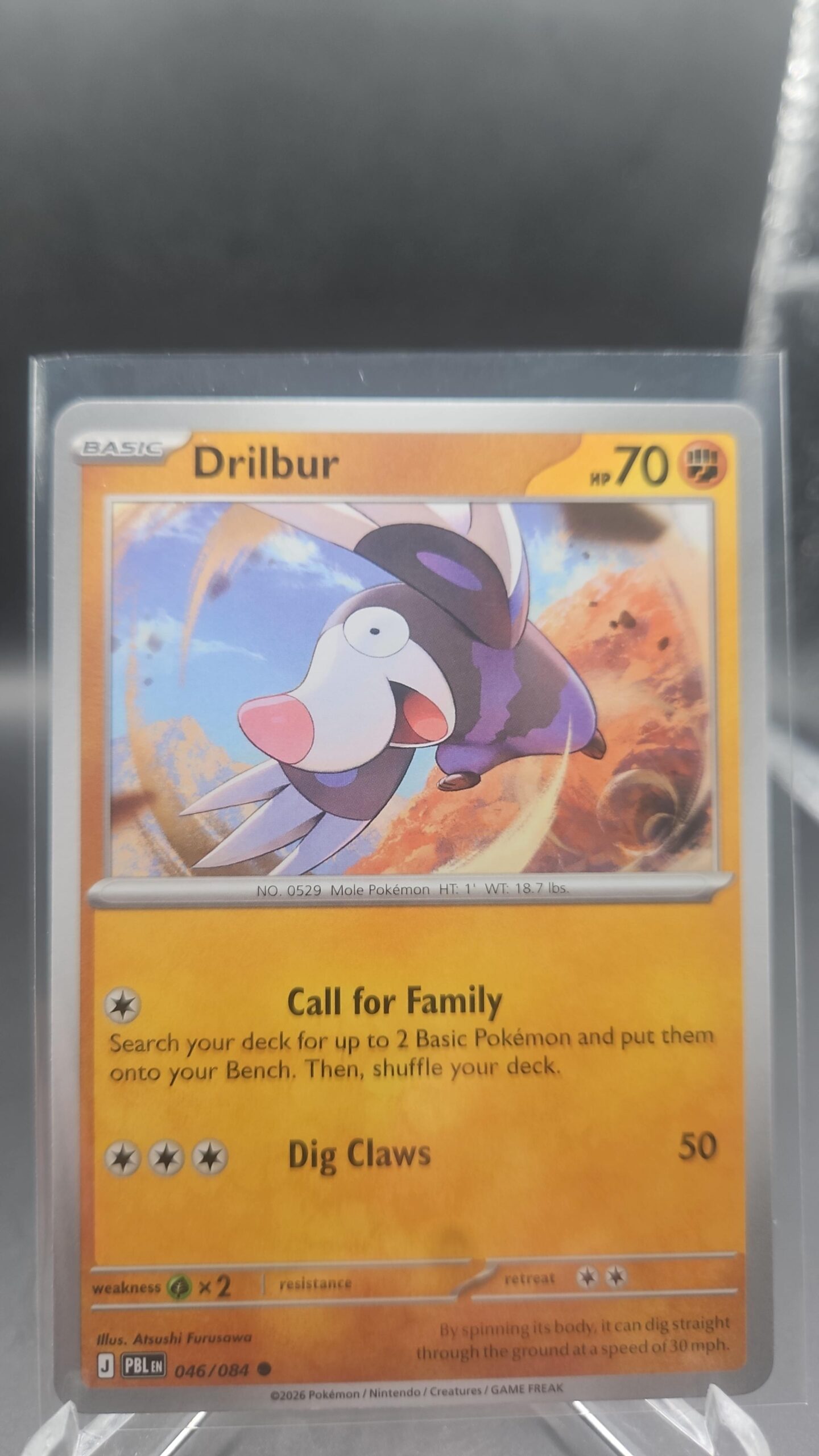Drilbur 046/084 Base Common Pokémon card from the Mega Evolution Era Pitch Black ME05 set in Near Mint condition.