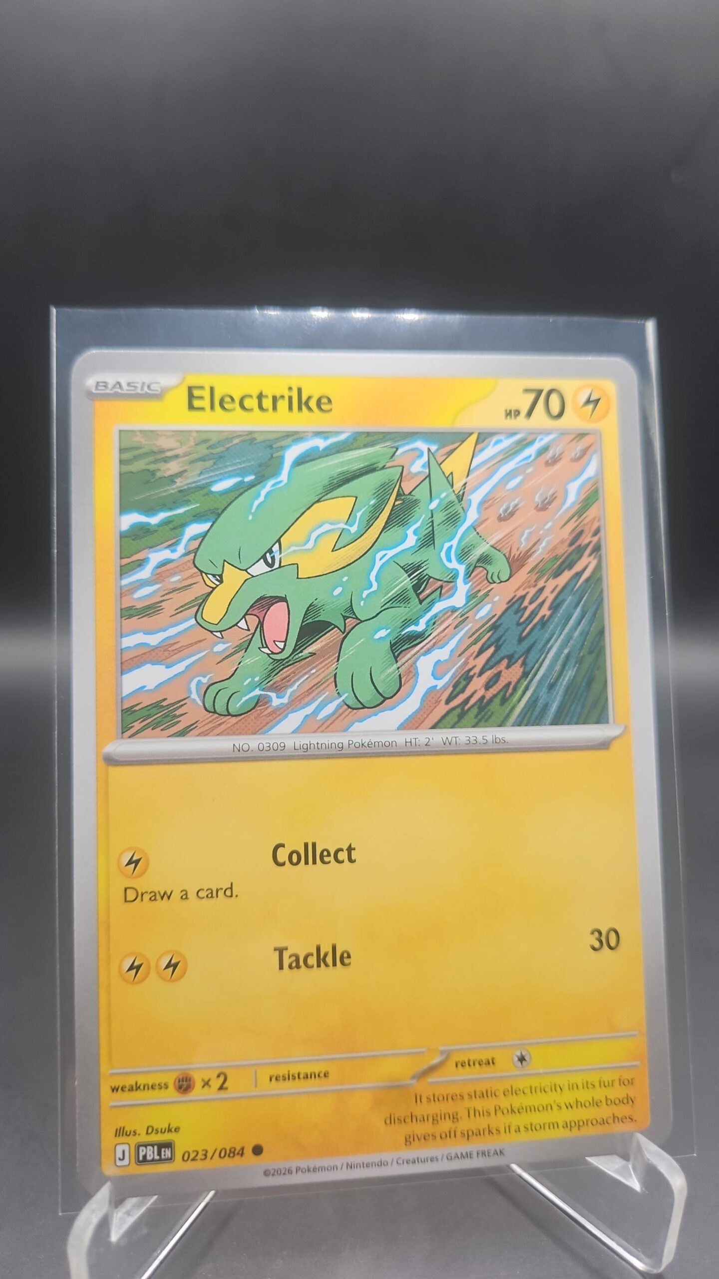 Electrike 023/084 Base Common Pokémon card from the Mega Evolution Era Pitch Black ME05 set in Near Mint condition.
