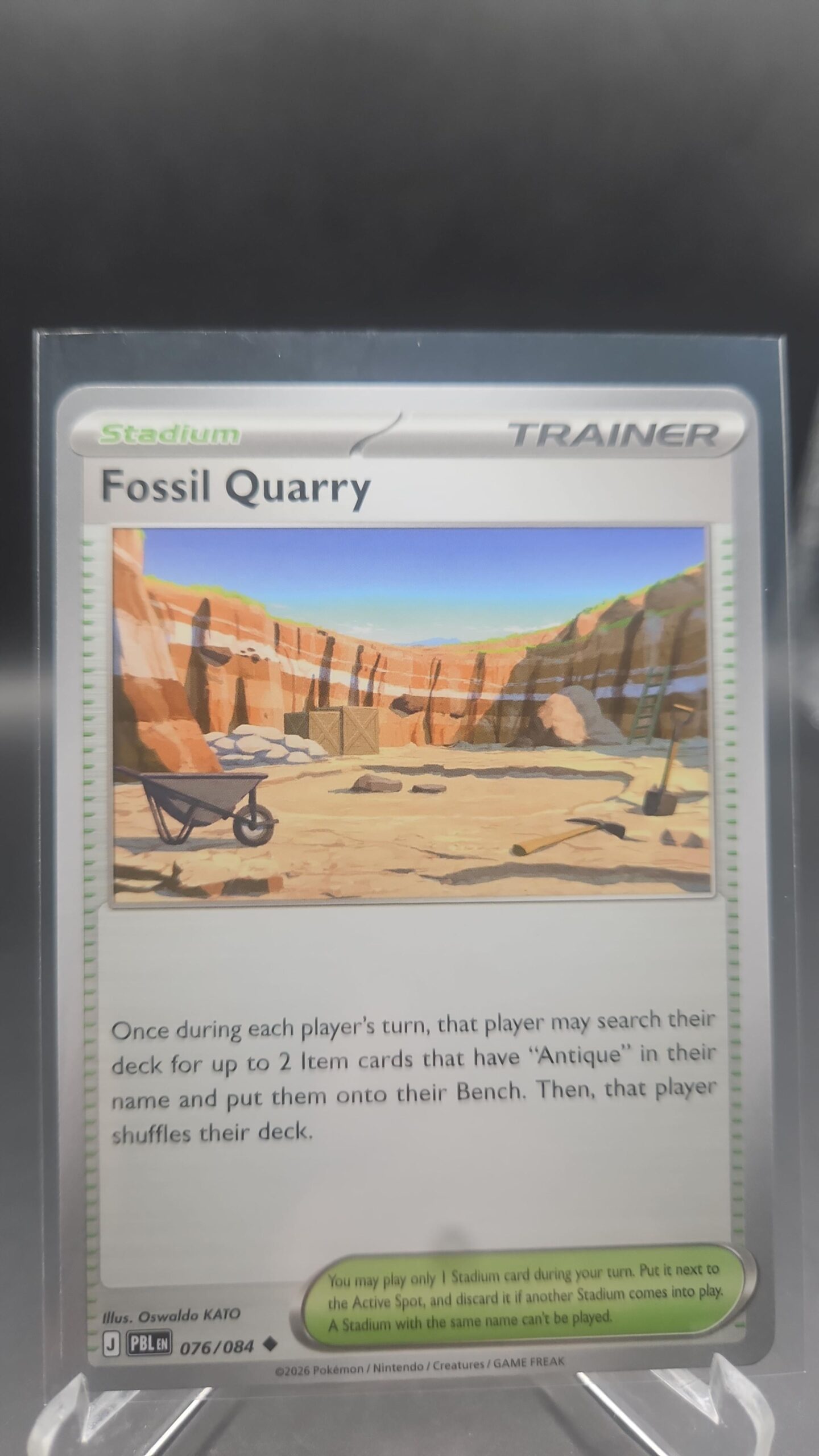 Fossil Quarry 076/084 Base Trainer Pokémon card from the Mega Evolution Era Pitch Black ME05 set in Near Mint condition.