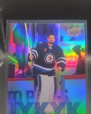 Connor Hellebuyck IYKYK #IYKYK‑8 card from 2025‑26 Upper Deck Series 2 in Near Mint condition.