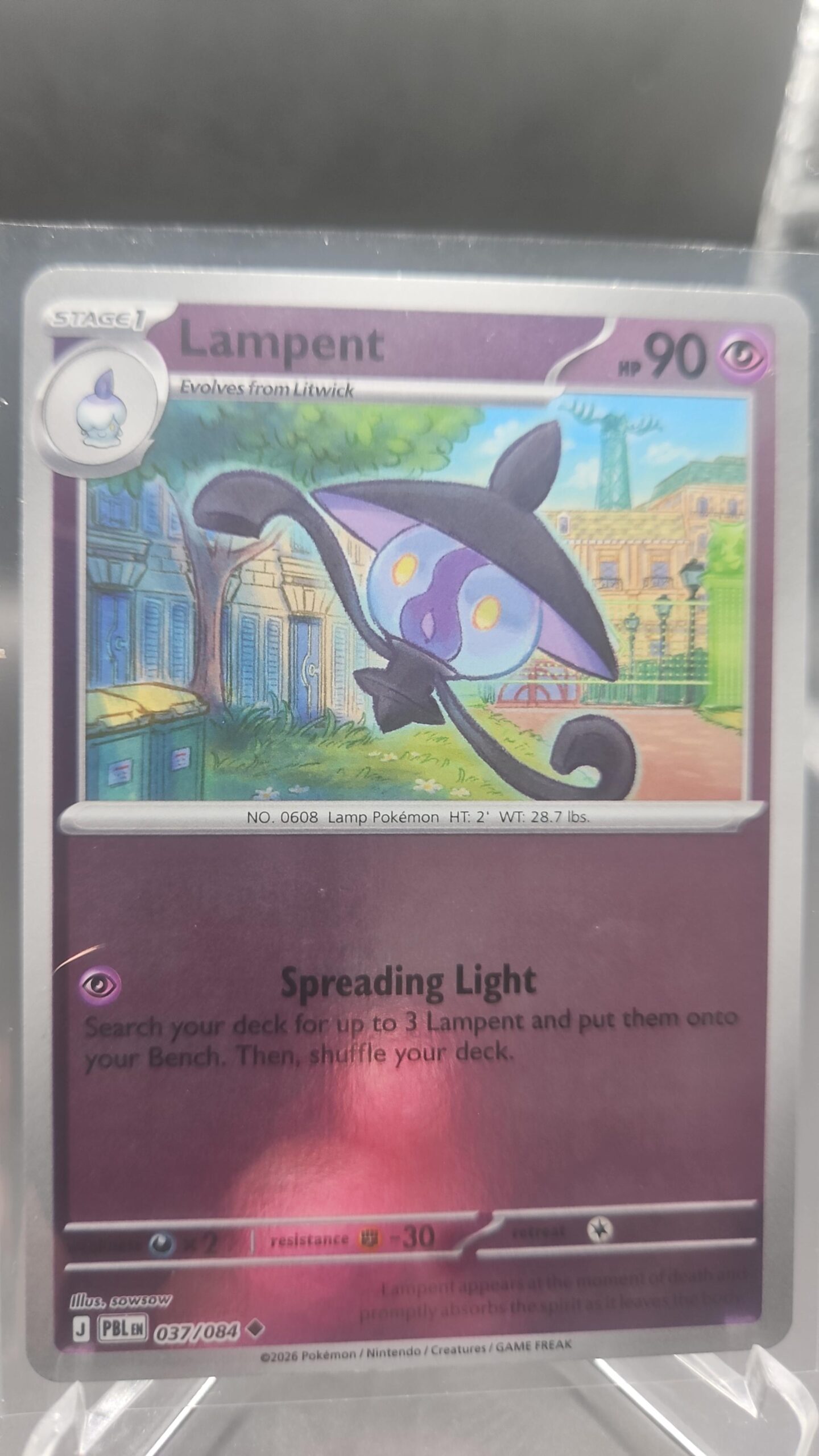 Lampent 037/084 Reverse Holo Pokémon card from the Mega Evolution Era Pitch Black ME05 set in Near Mint condition.
