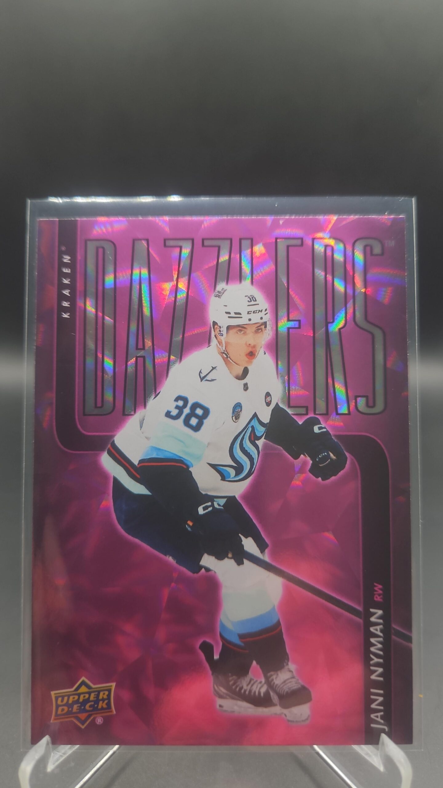 Jani Nyman Dazzlers Pink Rookie #DZ‑70 card from 2025‑26 Upper Deck Series 2 in Near Mint condition.