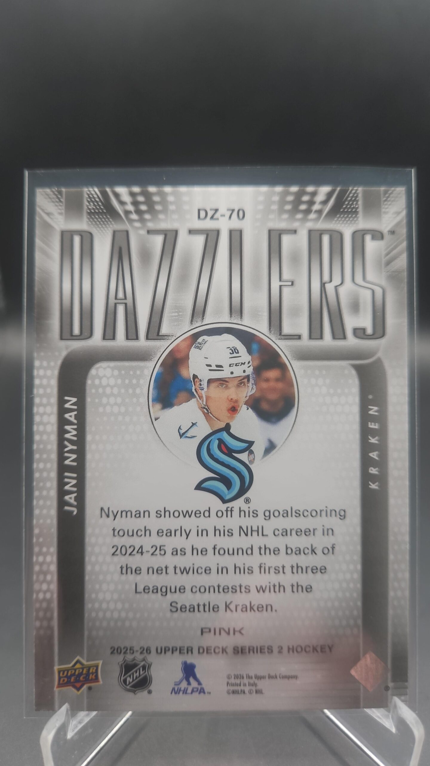 2025-26 Upper Deck Series 2 Dazzlers Pink Jani Nyman #DZ-70 Rookie RC - Image 2