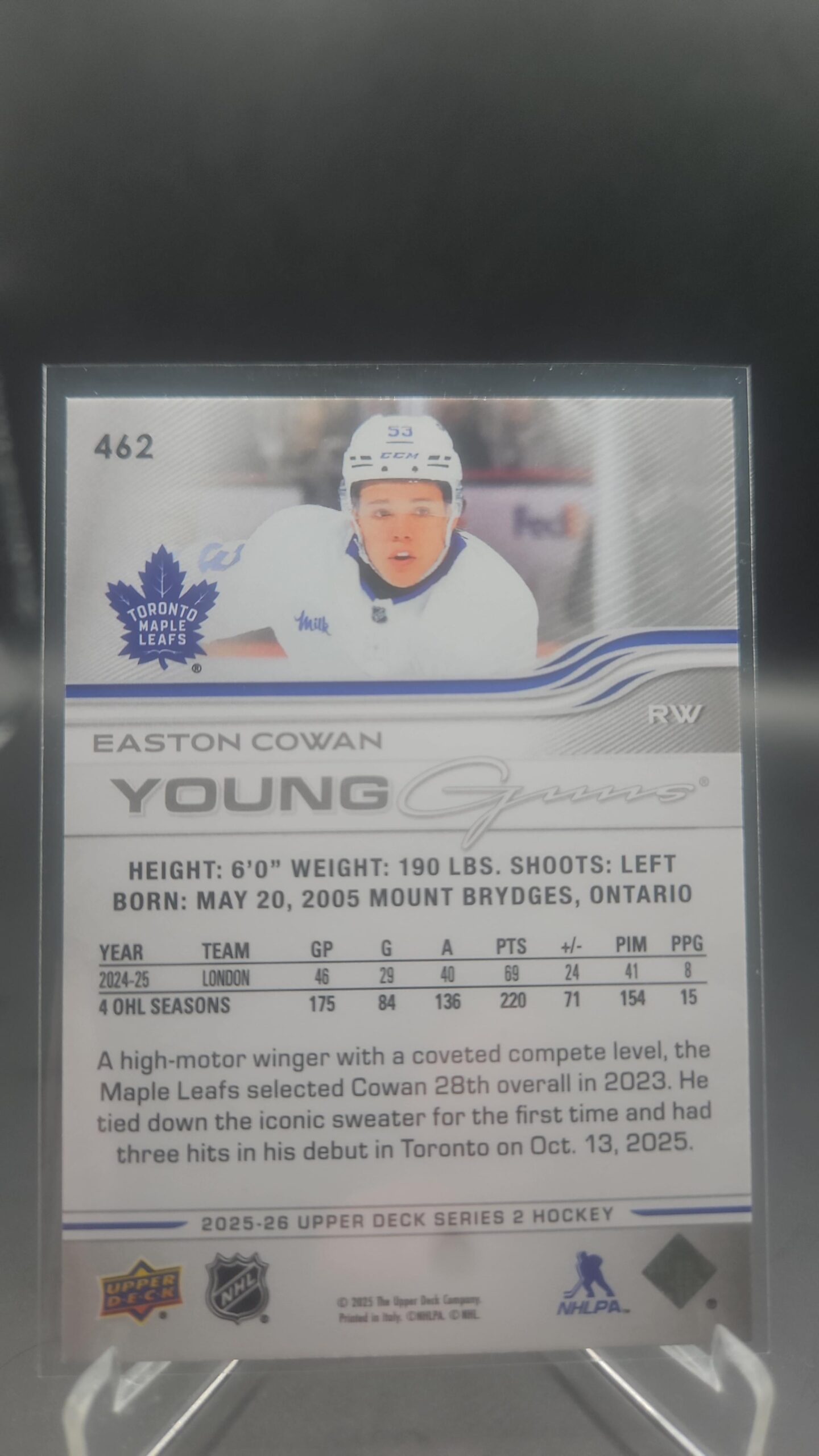 2025-26 Upper Deck Series 2 #462 Young Guns Easton Cowan - Image 2