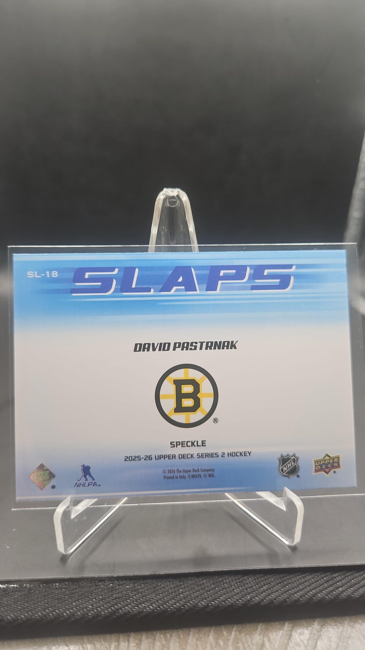 2025/26 Upper Deck Series 2 Slaps David Pastrnak Speckle #SL-18 - Bruins - Image 2