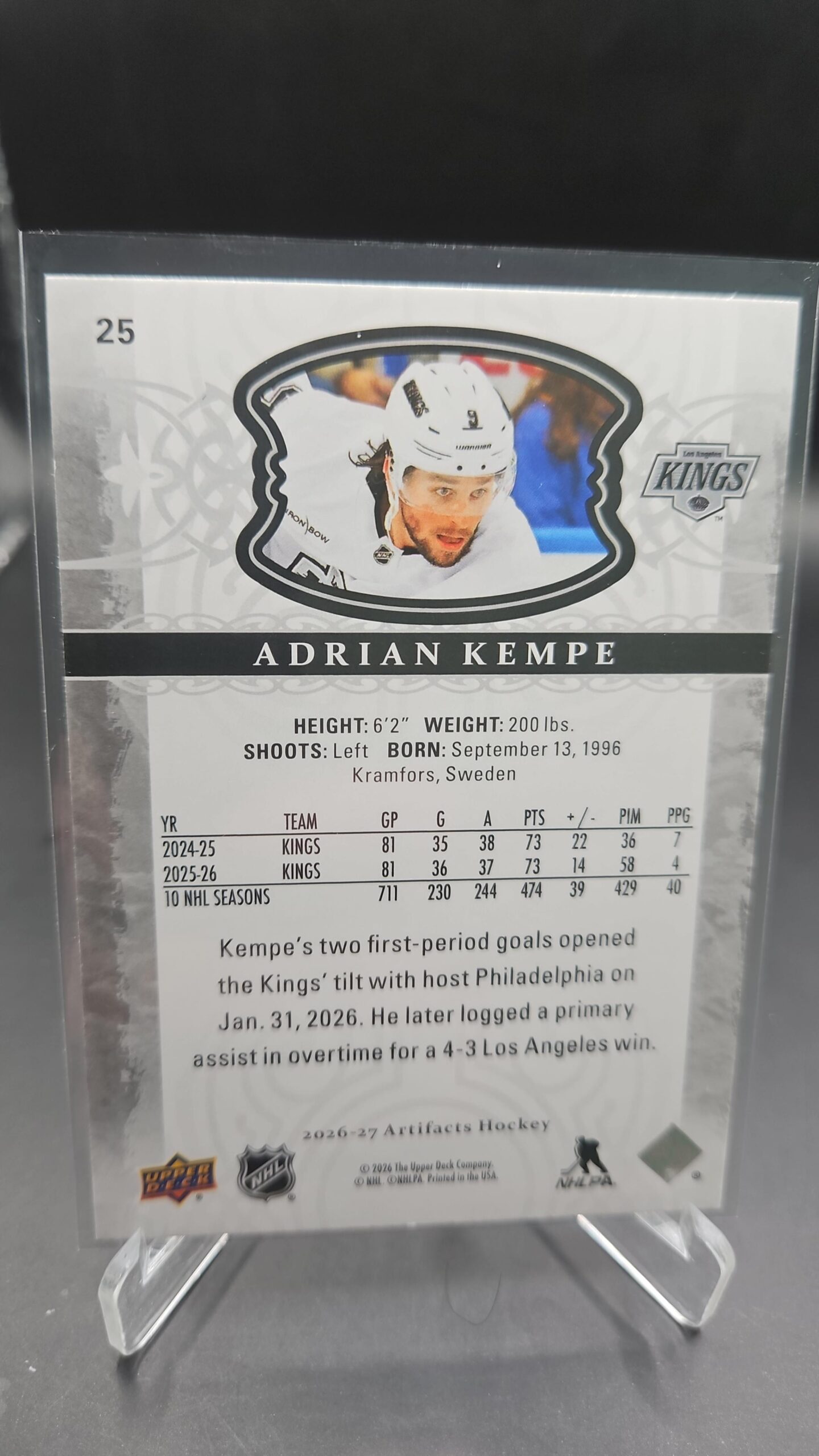 2026-27 Upper Deck Artifacts Base Adrian Kempe #25 - Image 2
