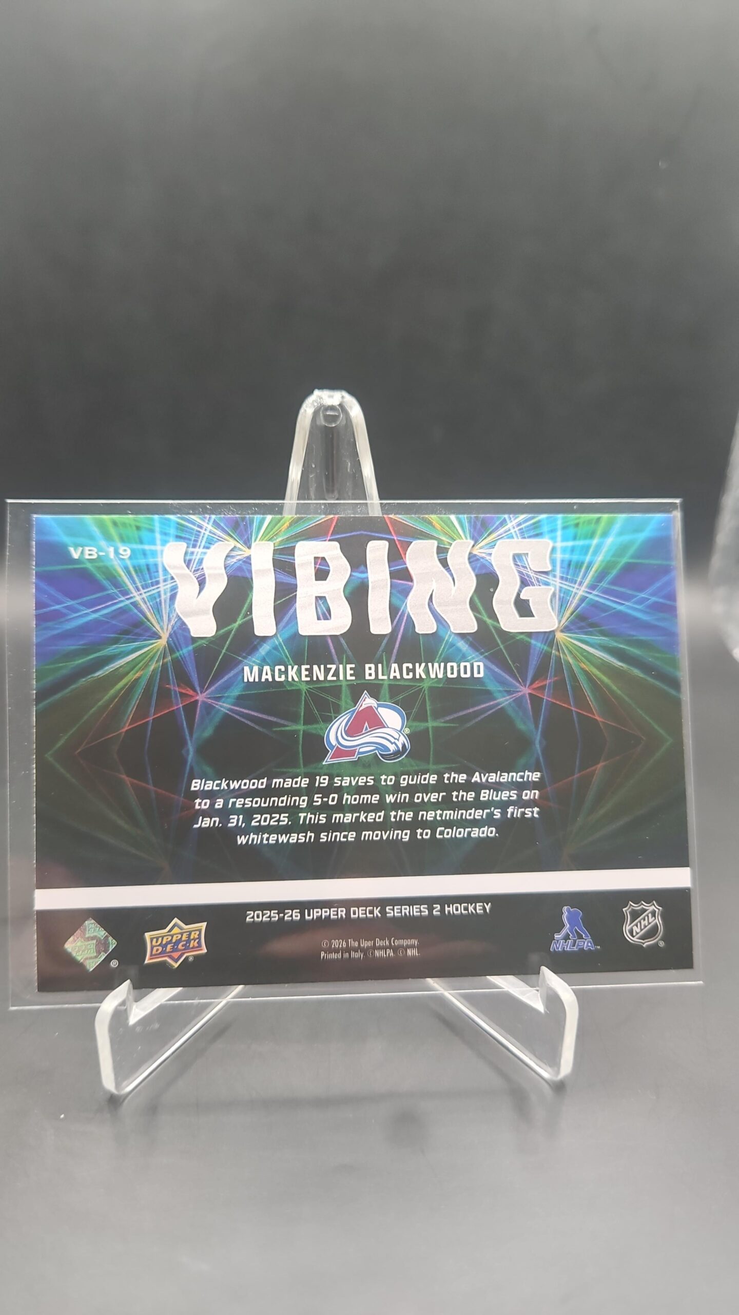 2025-26 Upper Deck Series 2 - Vibing #VB-19 Mackenzie Blackwood, Colorado - Image 2
