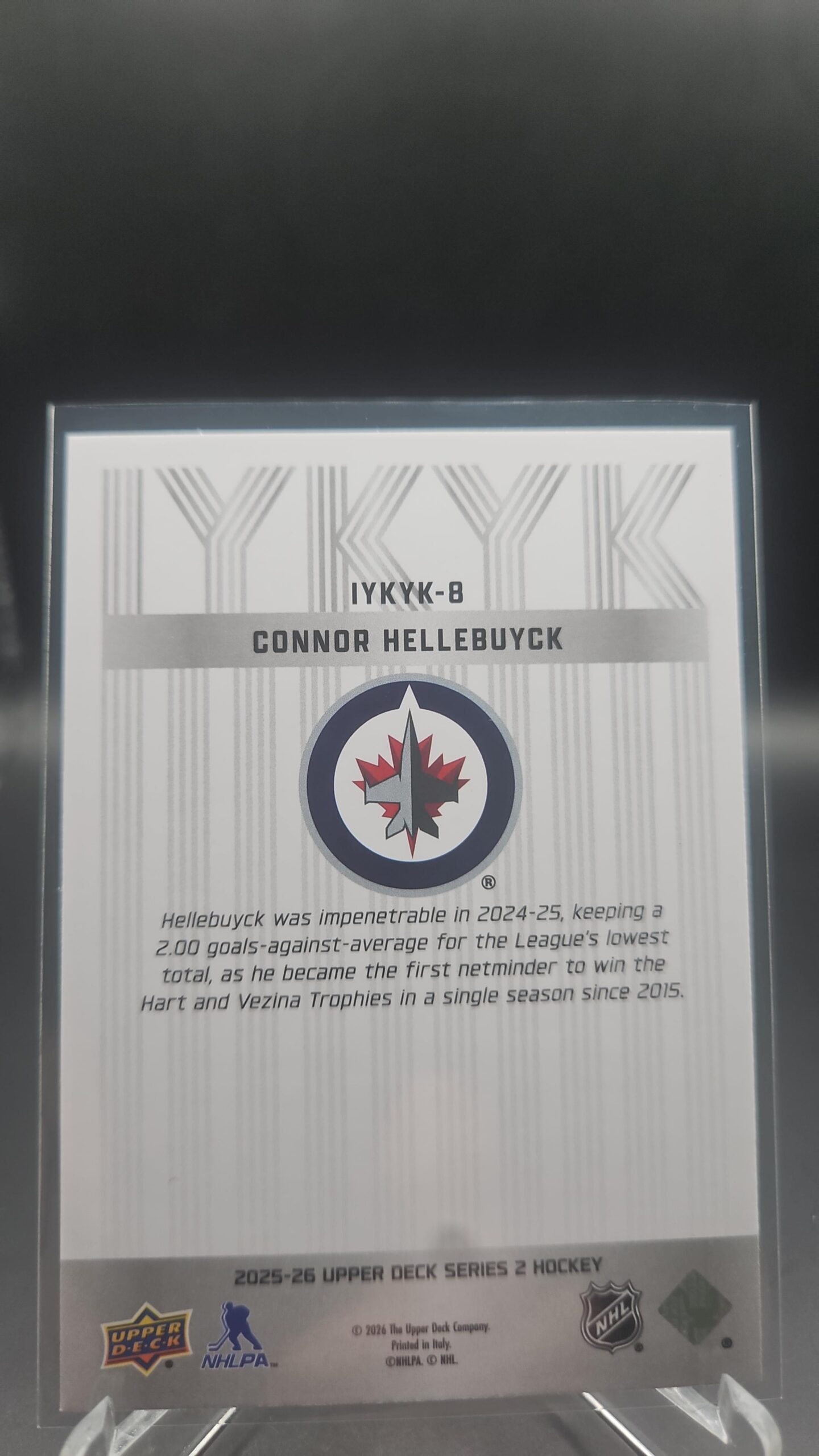 2025-26 Upper Deck Series 2 IYKYK #IYKYK-8 Connor Hellebuyck Winnipeg Jets - Image 2