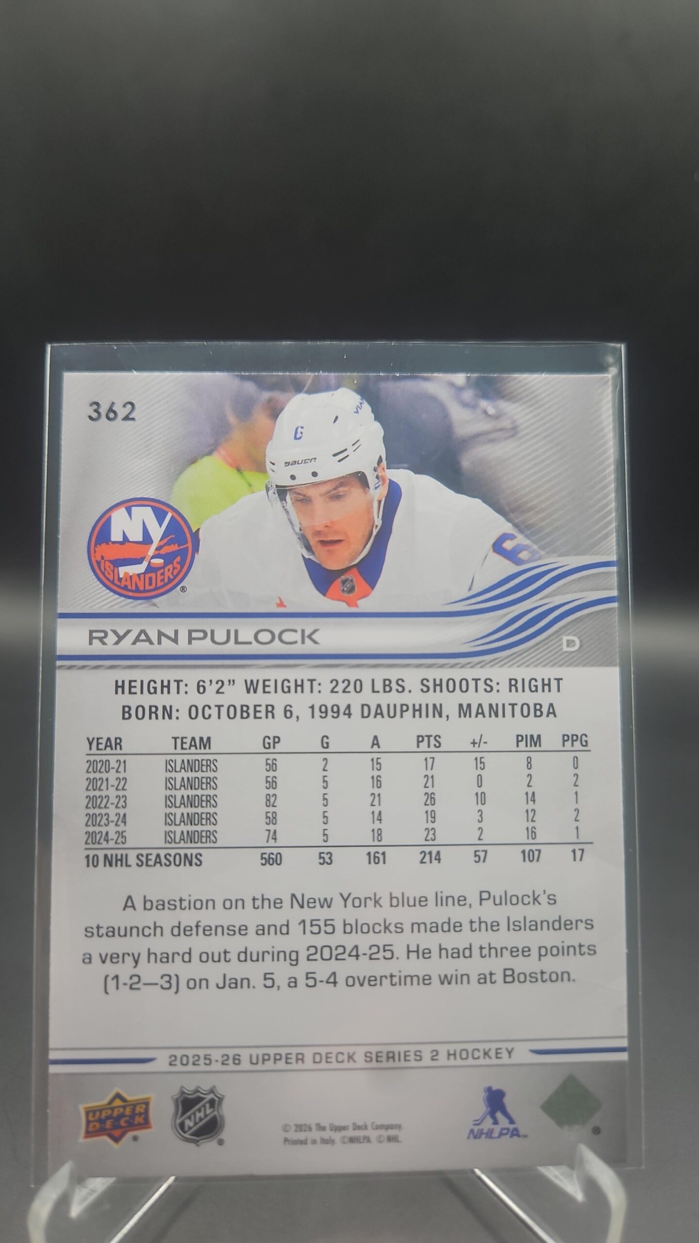 2025-26 Upper Deck Series 2 Ryan Pulock #362 Islanders Base Card - Image 2