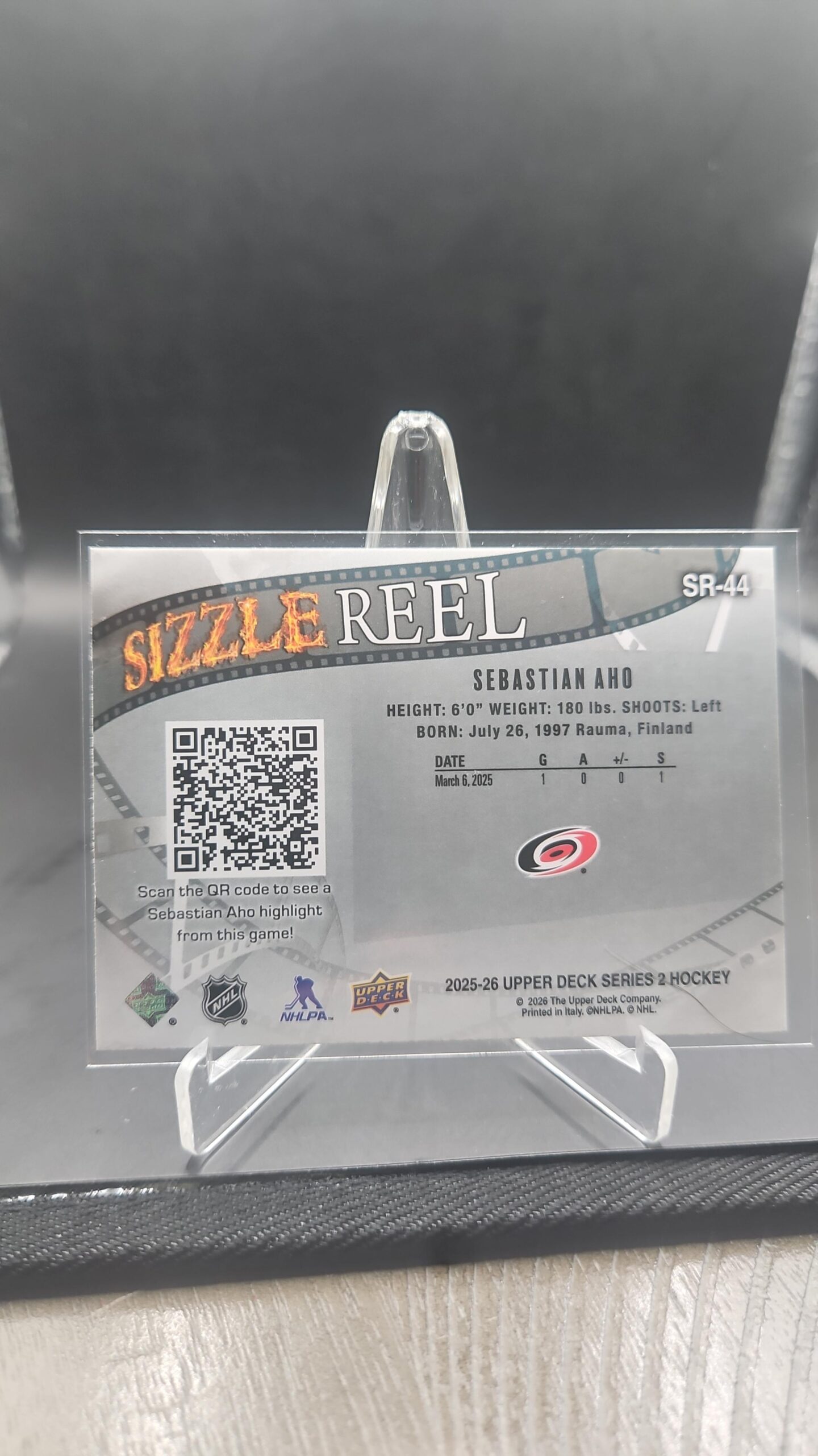 2025-26 Upper Deck Series 2 Sebastian Aho #SR-44 Sizzle Reel Carolina Hurricanes - Image 2