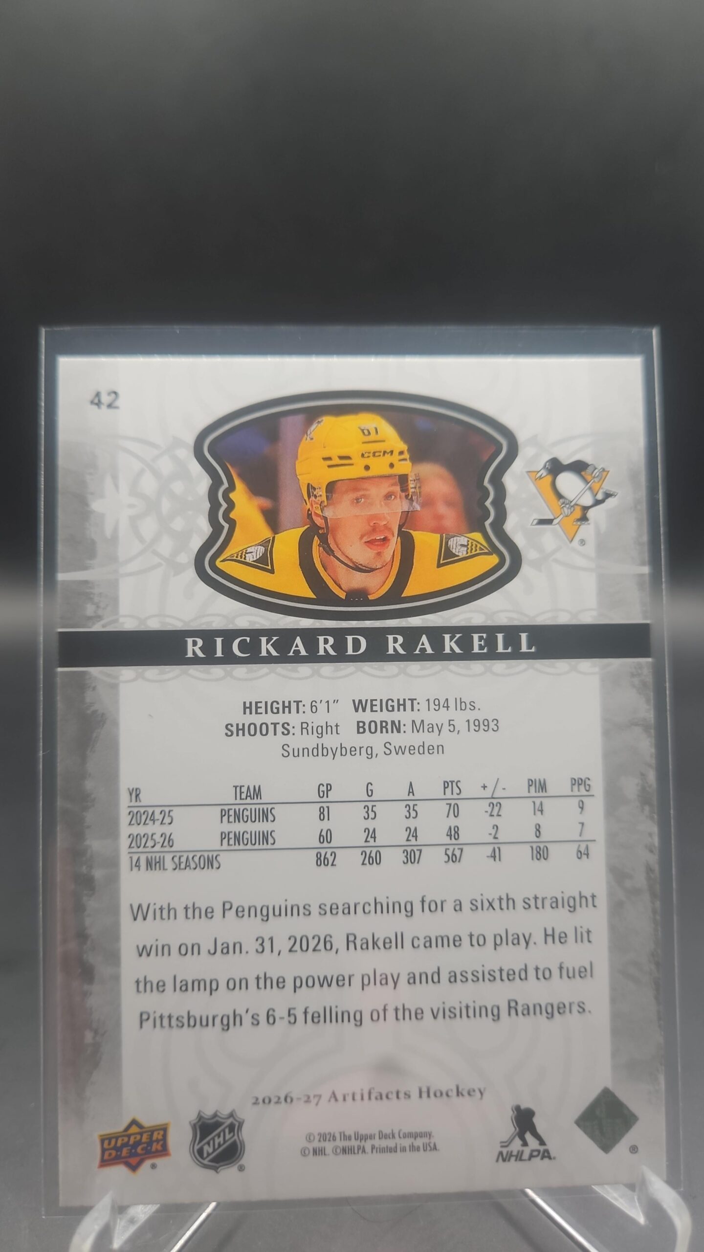 2026‑27 Upper Deck Artifacts – Rickard Rakell – Base – #42 (Pittsburgh Penguins) - Image 2