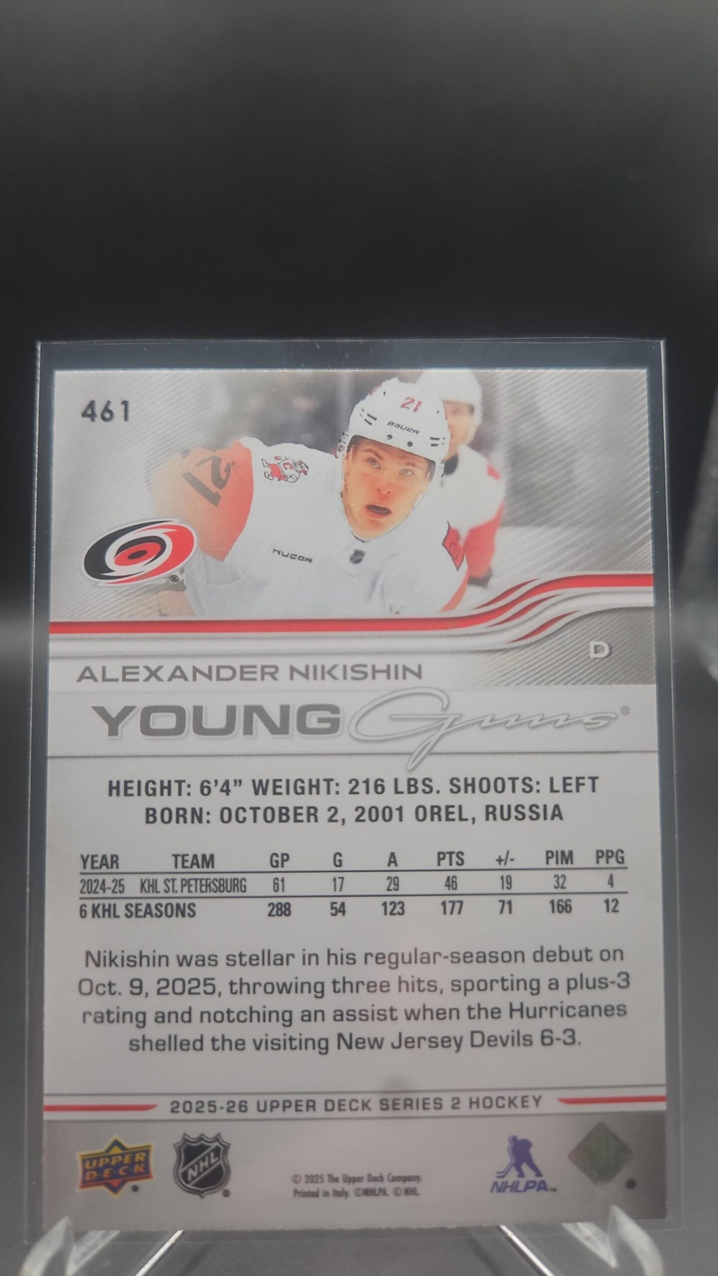 2025 UPPER DECK SERIES 2 #461 ALEXANDER NIKISHIN YOUNG GUNS RC ROOKIE - Image 2
