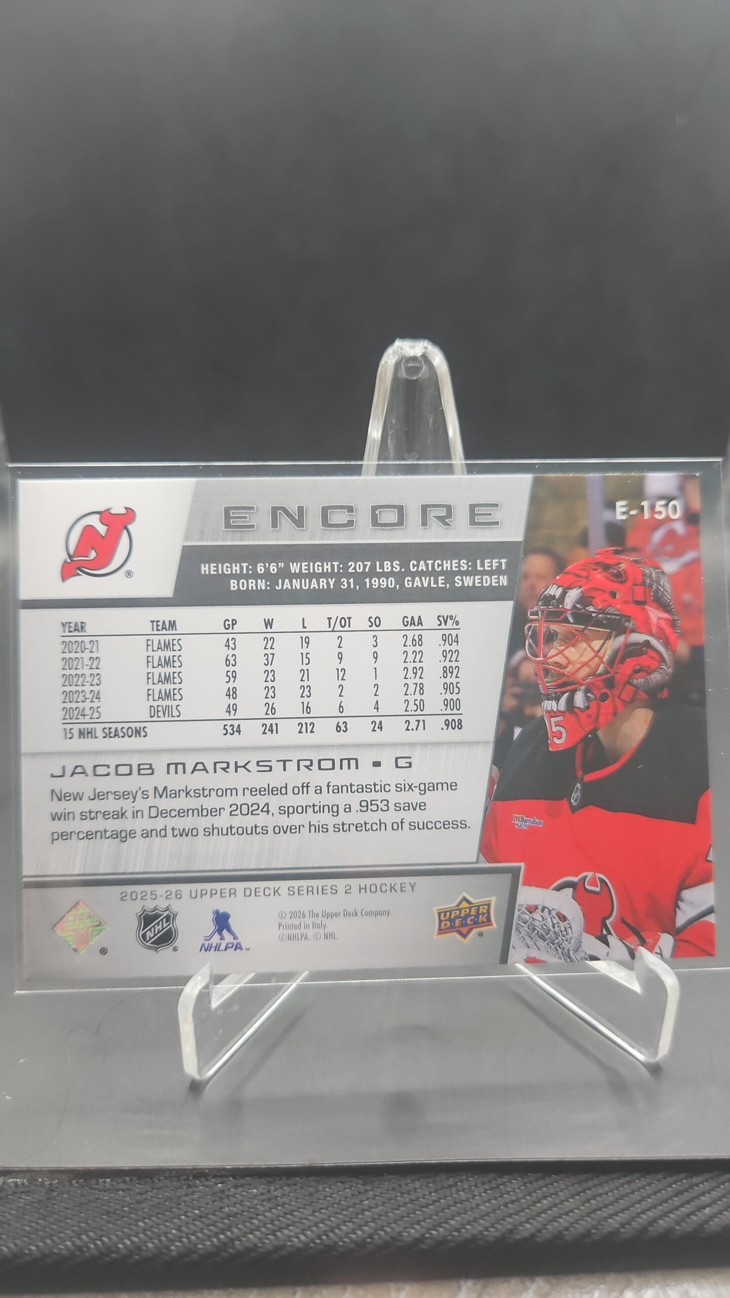 2025-26 Upper Deck Series 2 Encore Jacob Markstrom #E-150 - Image 2