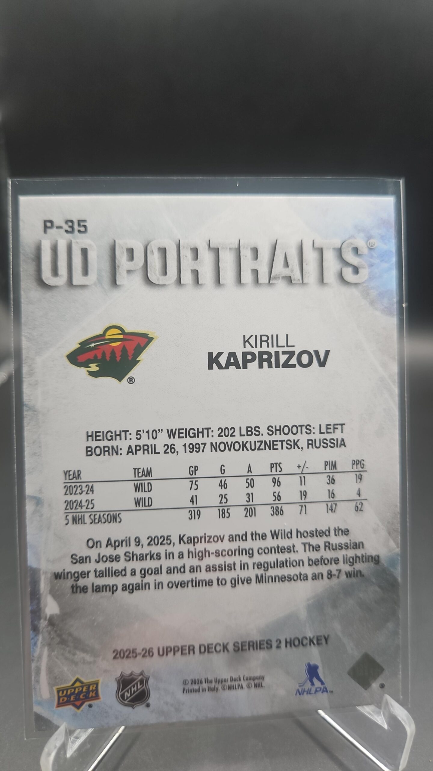 2025-26 Upper Deck Series 2 UD Portraits Kirill Kaprizov #P-35 Hockey Card NHL - Image 2