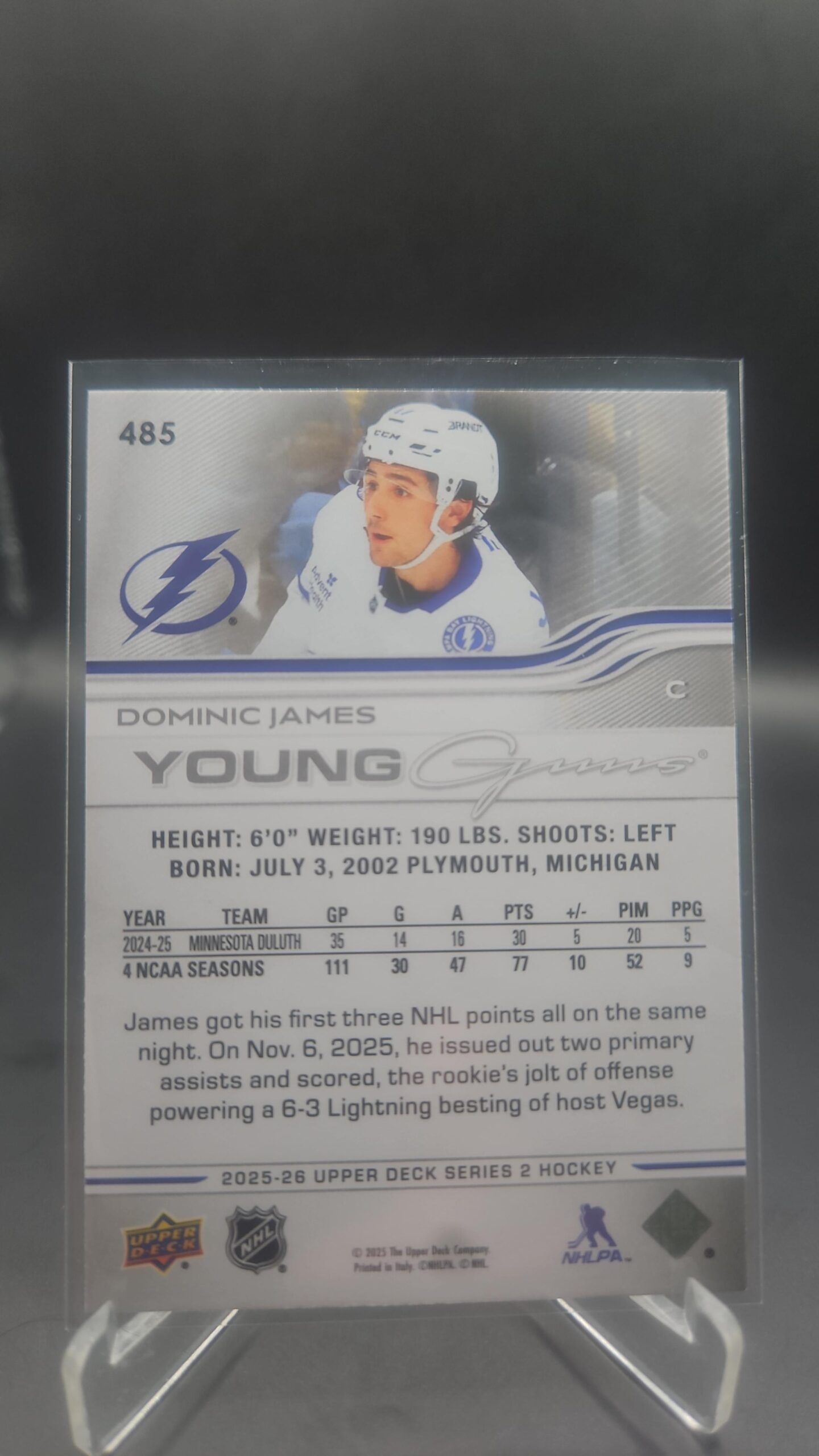 2025-26 Upper Deck Series 2 Young Guns Dominic James #485 - Image 2