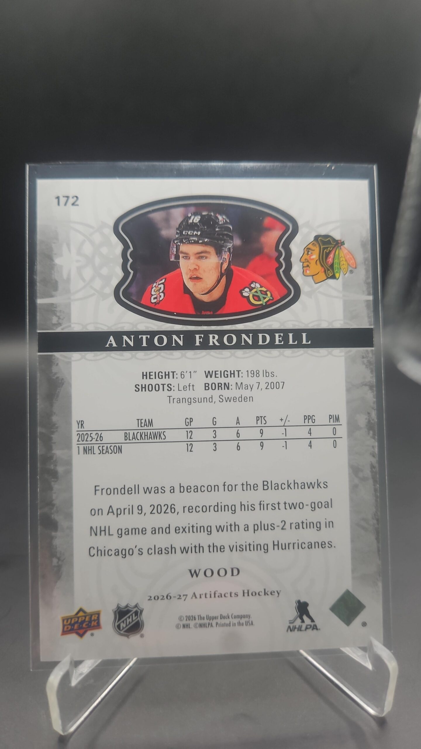 upper deck artifacts 2026/27 Rookies Anton trondell #172 Woody - Image 2