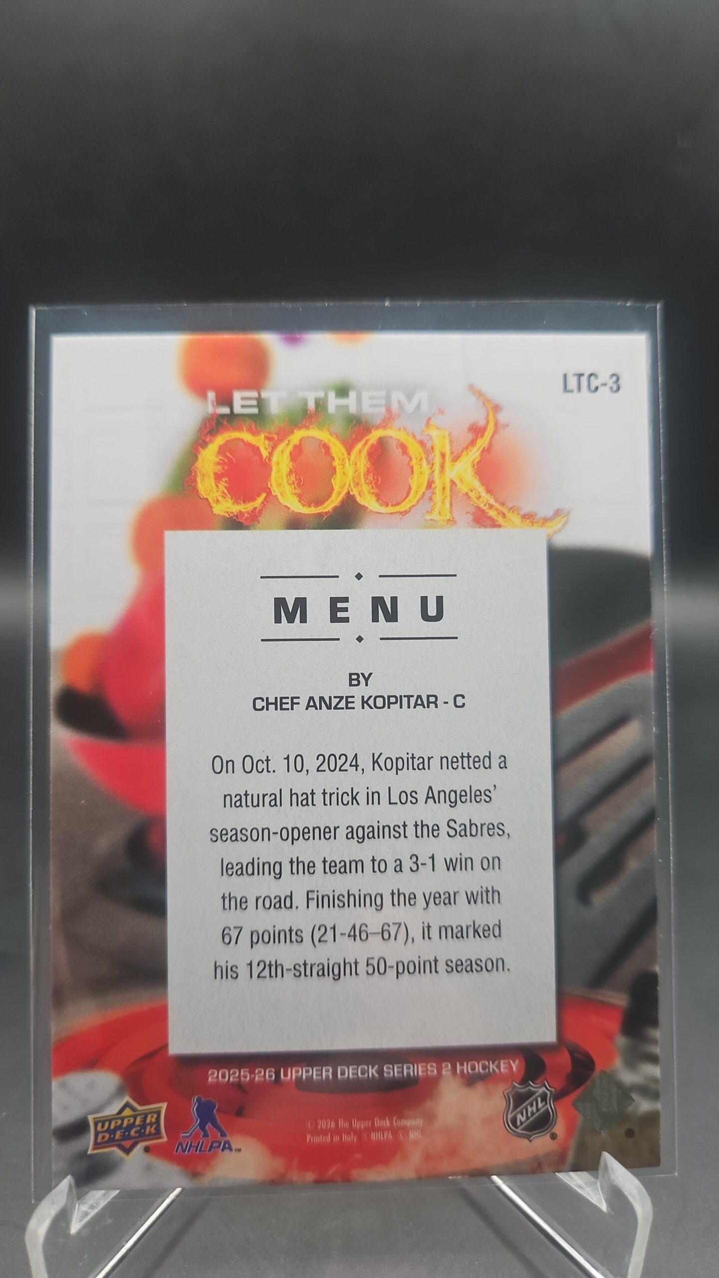 2025-26 Upper Deck Series 2 Let Them Cook Anze Kopitar #LTC-3 - Image 2