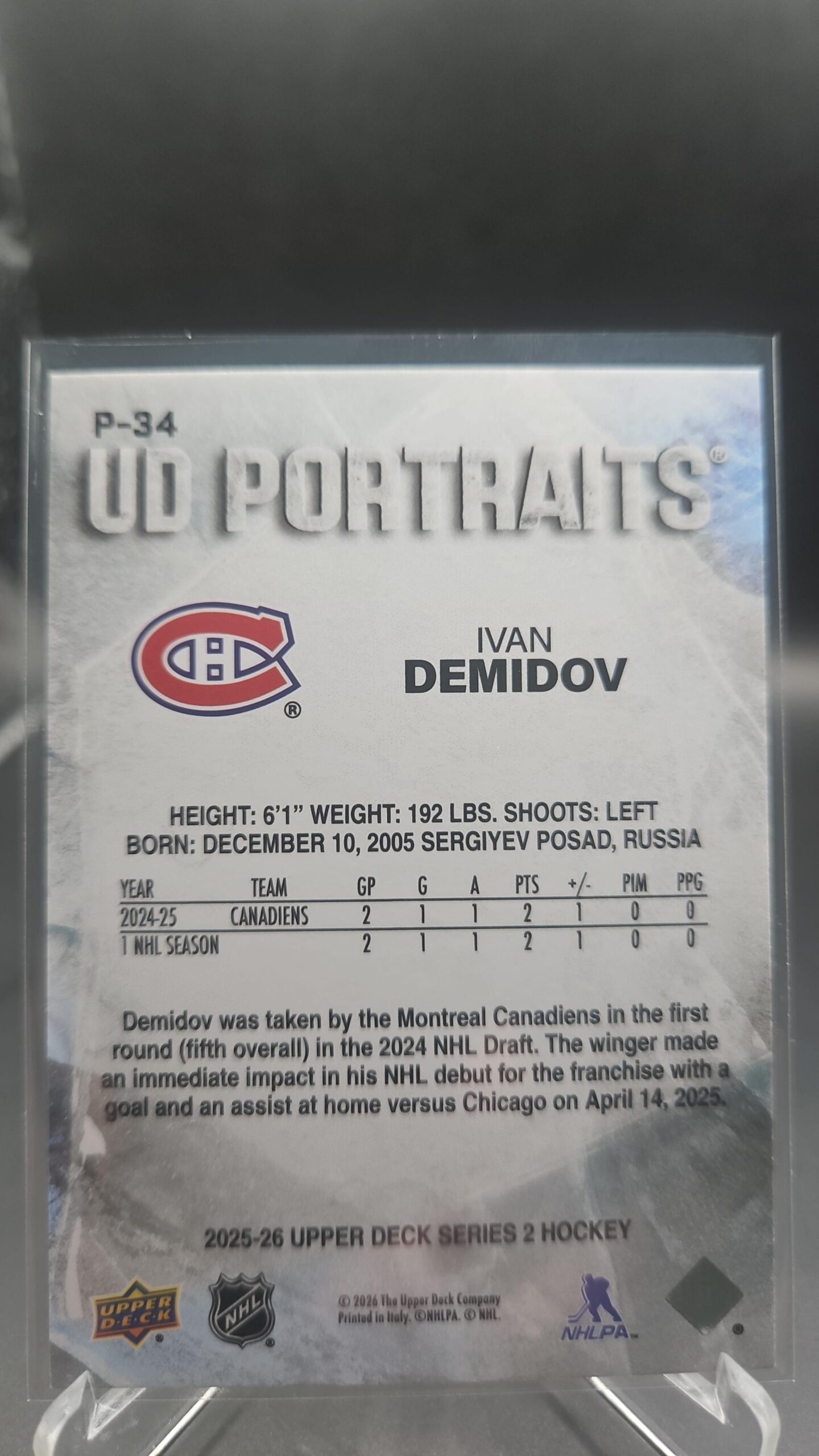 2025-26 Upper Deck Series 2 UD Portraits Ivan Demidov. #P-34 - Image 2