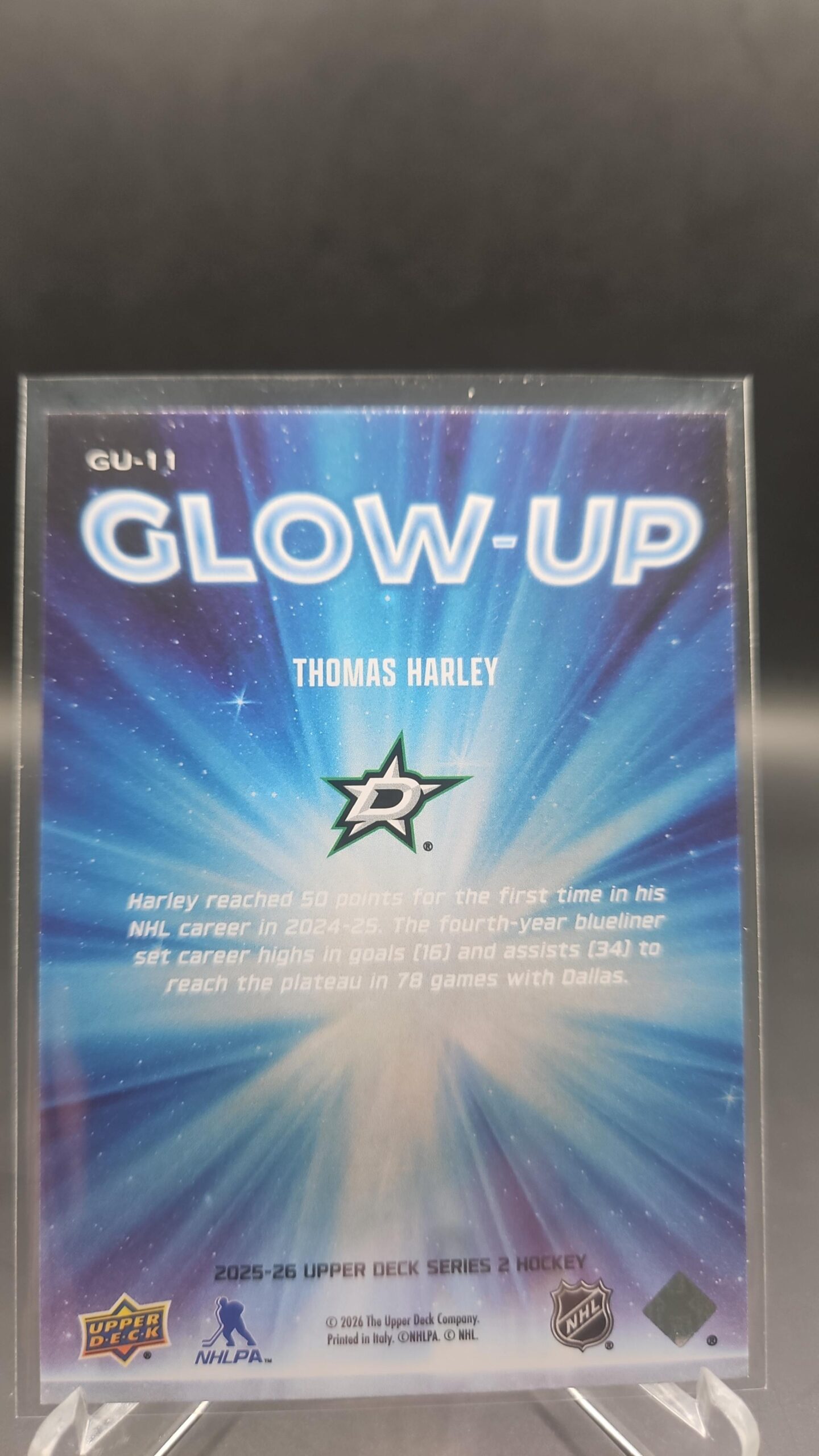 2025-26 Upper Deck Series 2 Glow Up #GU11 Thomas Harley Dallas Stars - Image 2