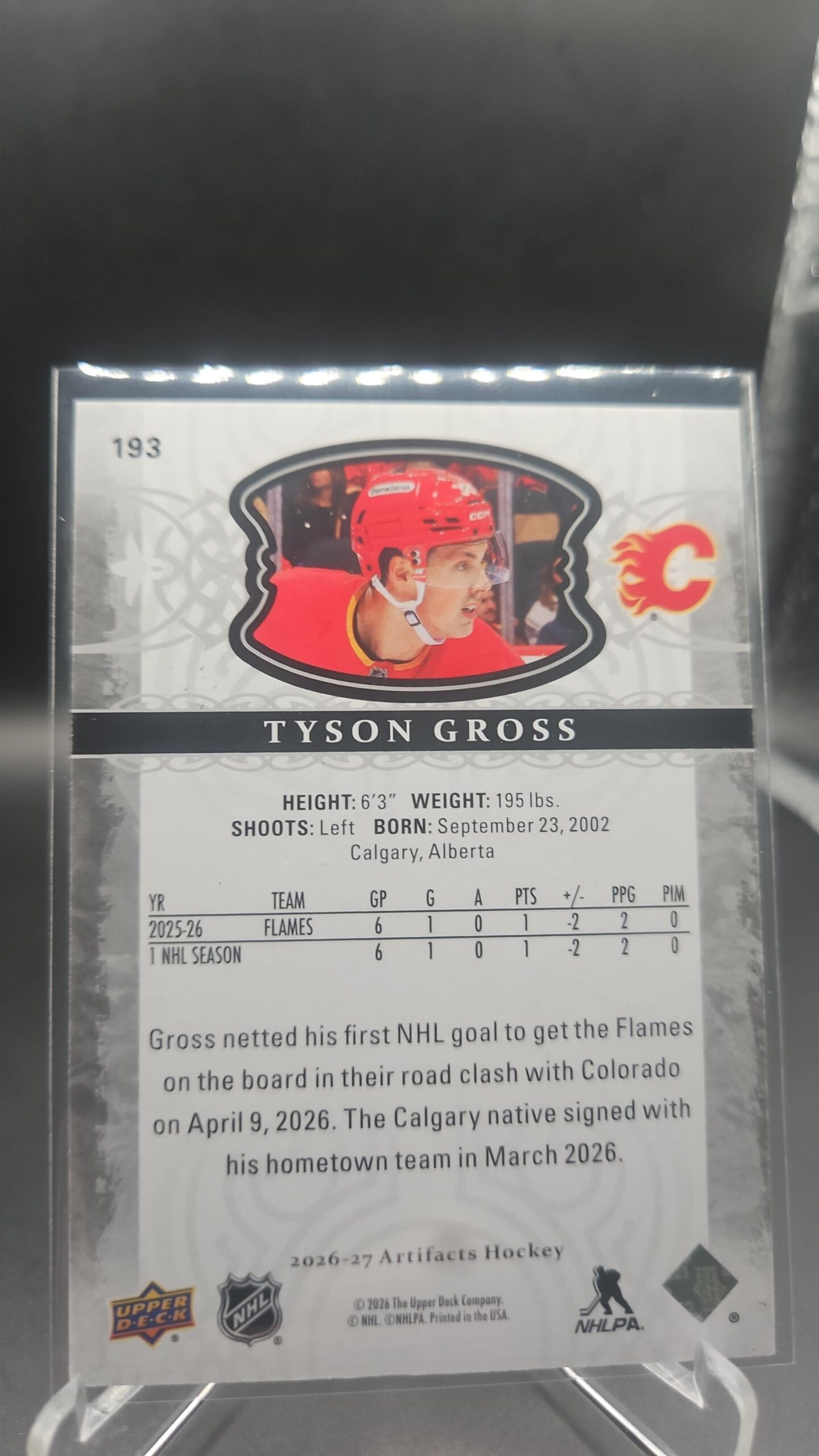 upper deck artifacts 2026/27 Rookies tyson gross /999 #193 - Image 2
