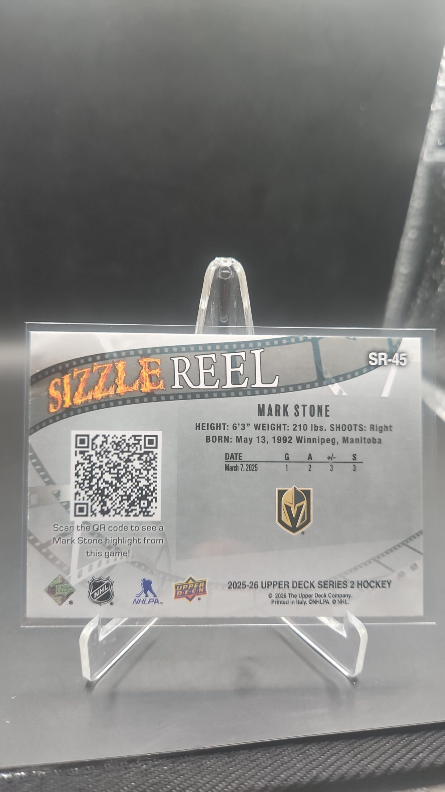 2025-26 Upper Deck Series 2 Sizzle Reel Mark Stone #SR-45 - Image 2