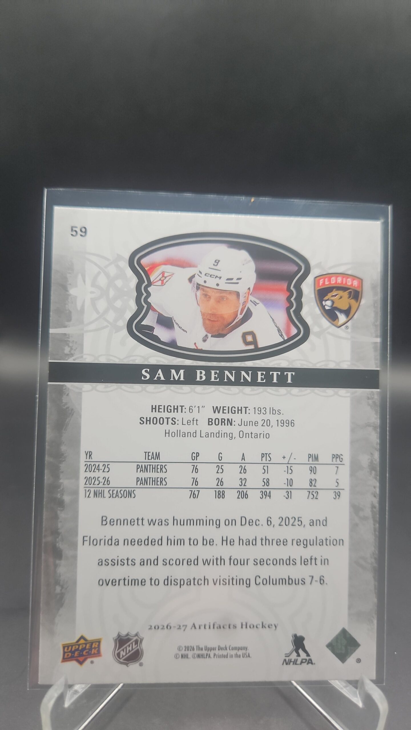 2026‑27 Upper Deck Artifacts – Sam Bennett – Base – #59 (Florida Panthers) - Image 2