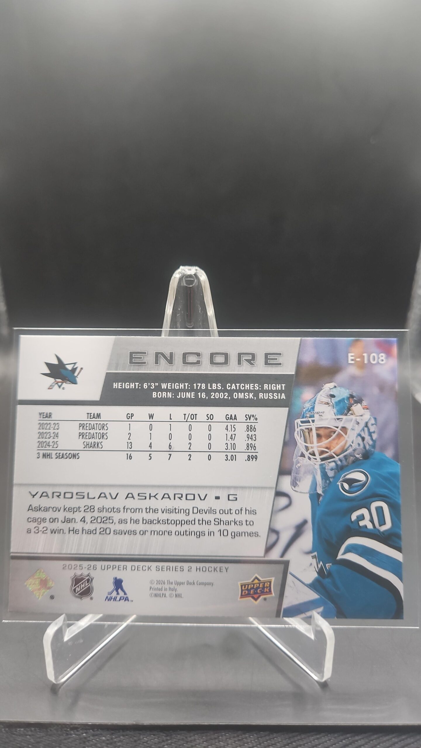 2025-26 Upper Deck Series 2 Encore Yaroslav Askarov #E-108 - Image 2