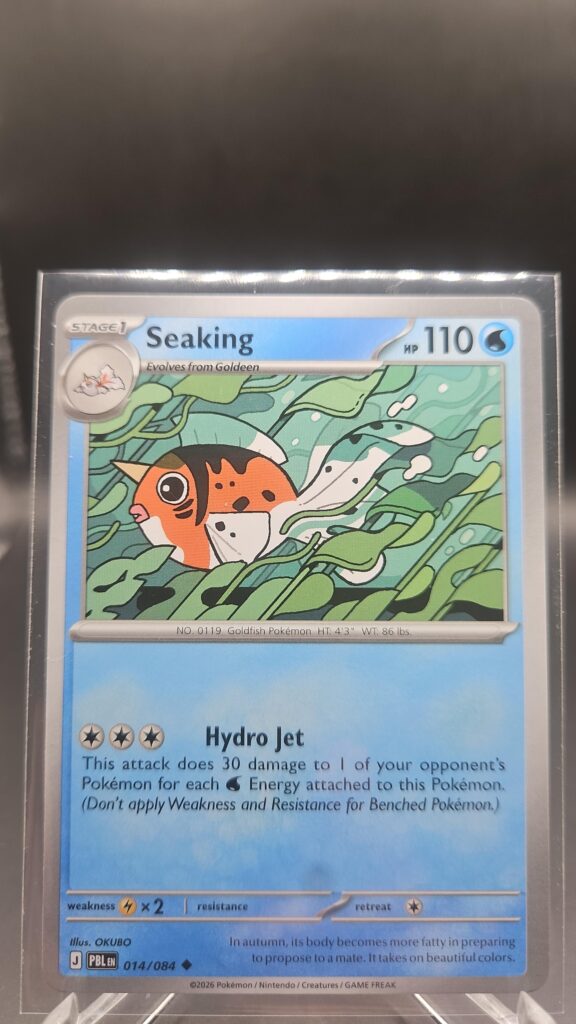Seaking 014/084 Base Common Pokémon card from the Mega Evolution Era Pitch Black ME05 set in Near Mint condition.