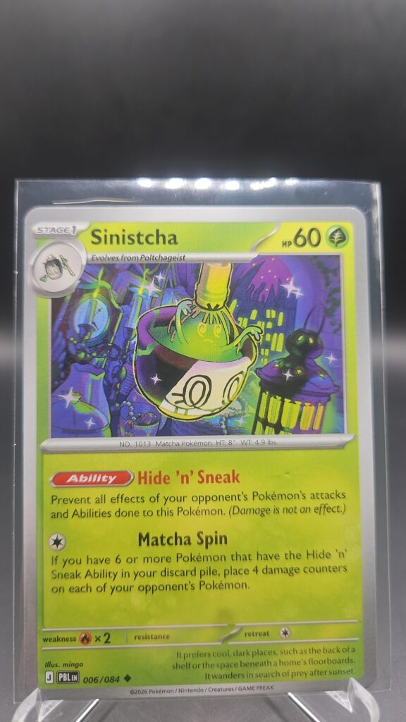 Sinistcha 006/084 Base Common Pokémon card from the Mega Evolution Era Pitch Black ME05 set in Near Mint condition.