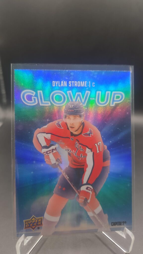 Dylan Strome Glow‑Up #GU‑12 card from 2025‑26 Upper Deck Series 2 in Near Mint condition.