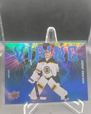 Jeremy Swayman Vibing #VB‑6 card from 2025‑26 Upper Deck Series 2 in Near Mint condition.
