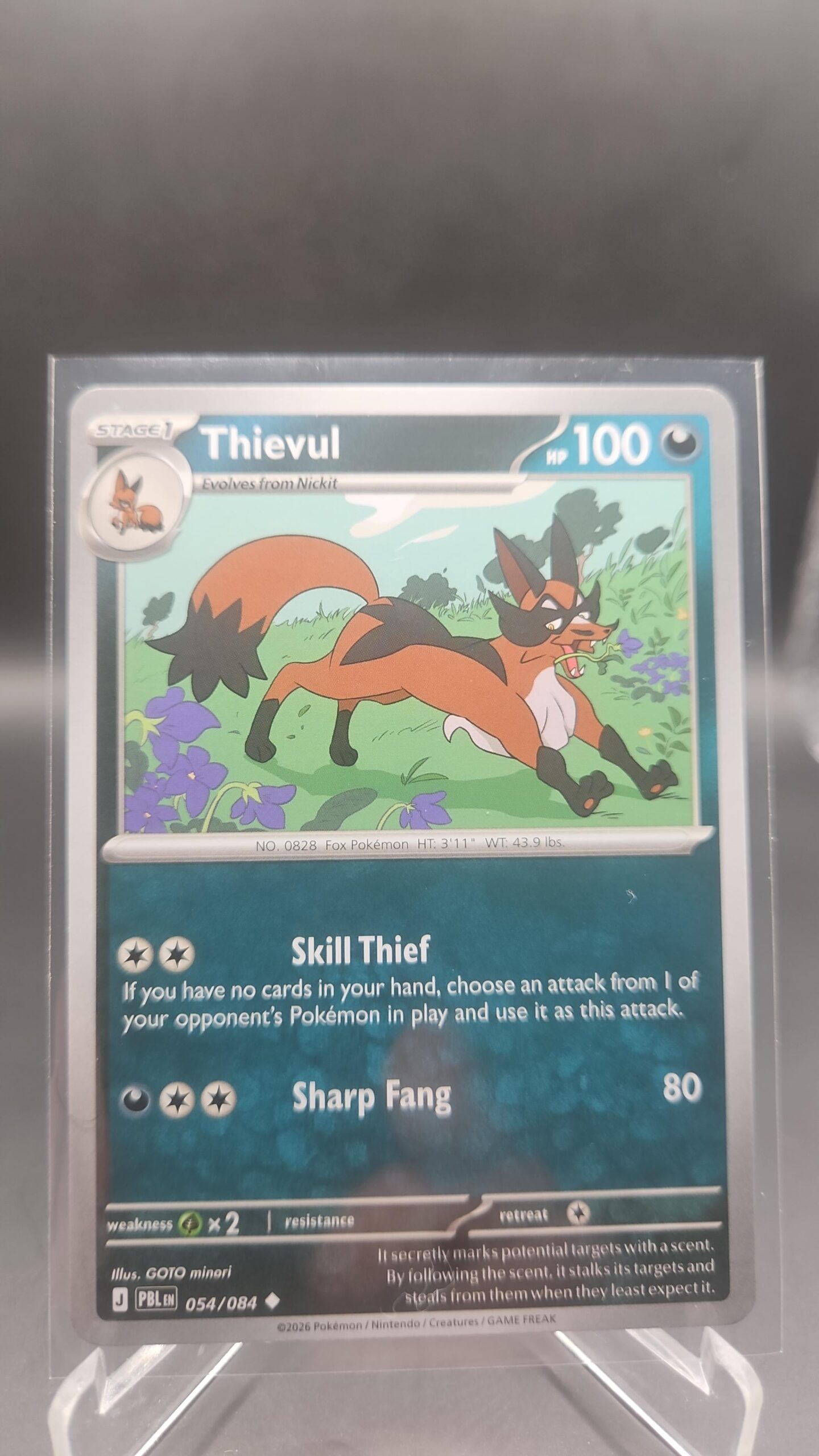 Thievul 054/084 Base Common Pokémon card from the Mega Evolution Era Pitch Black ME05 set in Near Mint condition.