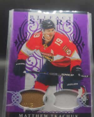 Matthew Tkachuk 2026‑27 Artifacts Stars Purple Material /15 with 3‑color patch. Title: Tkachuk Artifacts Purple /15 – 3‑Color Patch