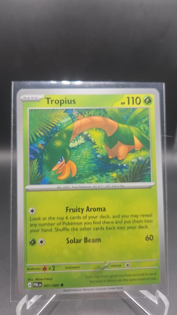 Tropius 001/084 Base Common Pokémon card from the Mega Evolution Era Pitch Black ME05 set in Near Mint condition.