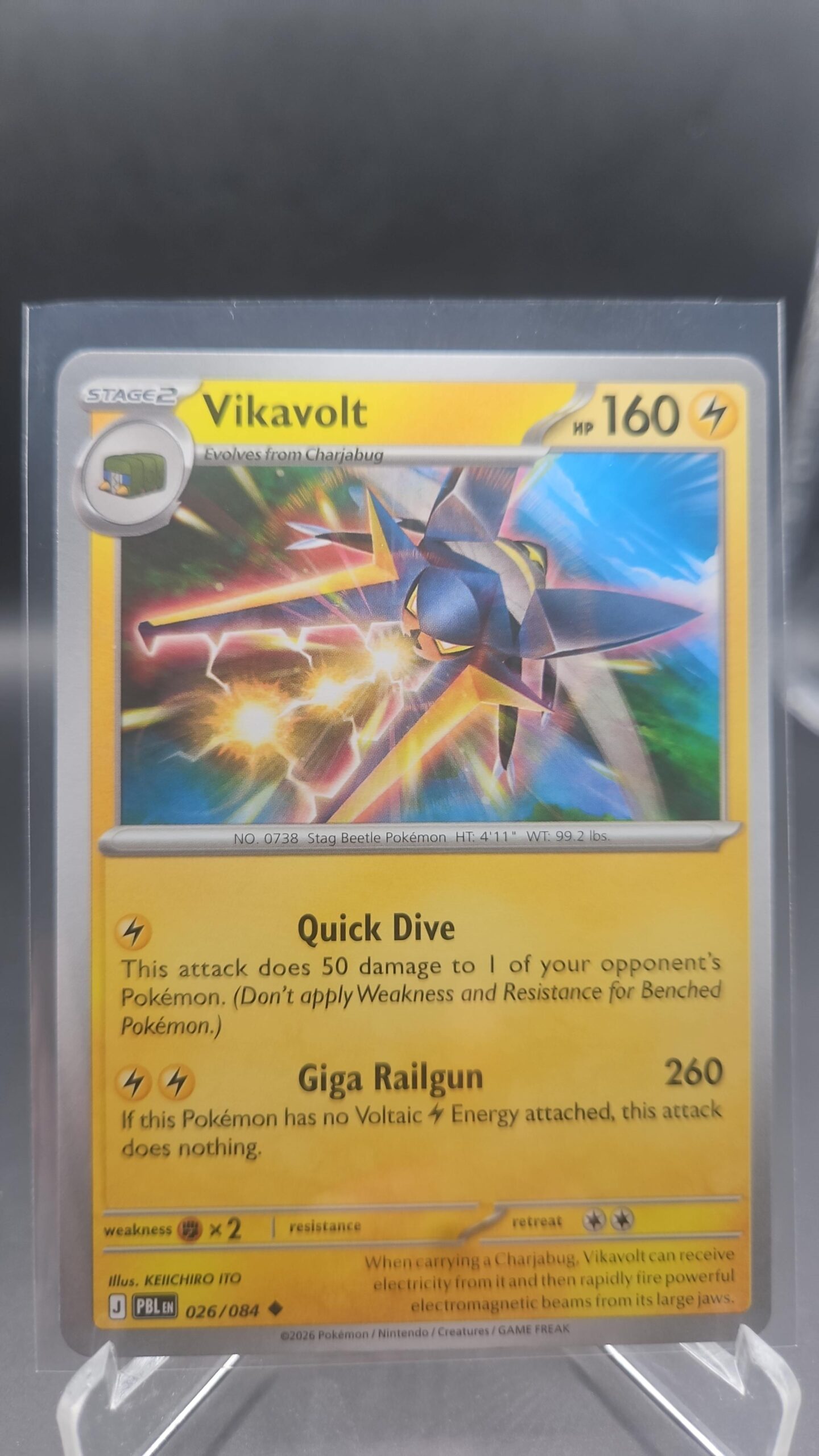 Vikavolt 026/084 Base Uncommon Pokémon card from the Mega Evolution Era Pitch Black ME05 set in Near Mint condition